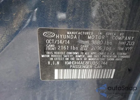 2015 Hyundai Elantra Se from USA, damaged, VIN KMHDH4AE8FU350744